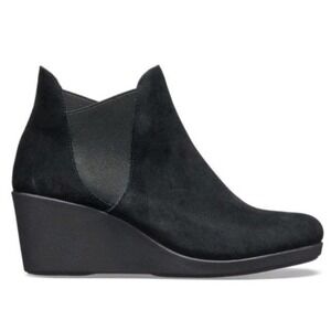 Crocs Leigh Wedge Chelsea Boots Ankle Black Suede Comfort 205338 Womens 10 shoes